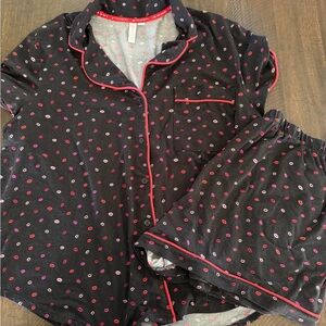 Women's Black and Pink Polka Dot Pajama Set